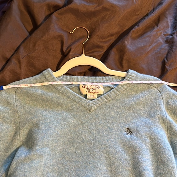 Penguin sweater (SHRUNK) V-Neck robins egg blue size large (xsmall) - Picture 9 of 9